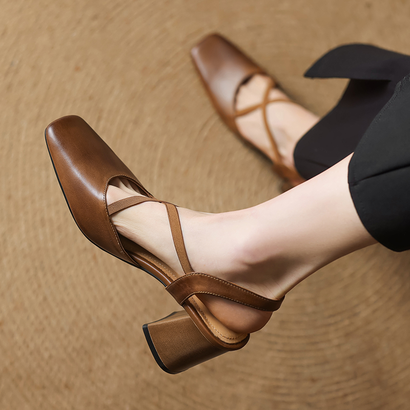 Retro Slim-Fit Cross-Strap High-Heeled Sandals for Women - Artistic Chinese Style OL Design - European American Fashion