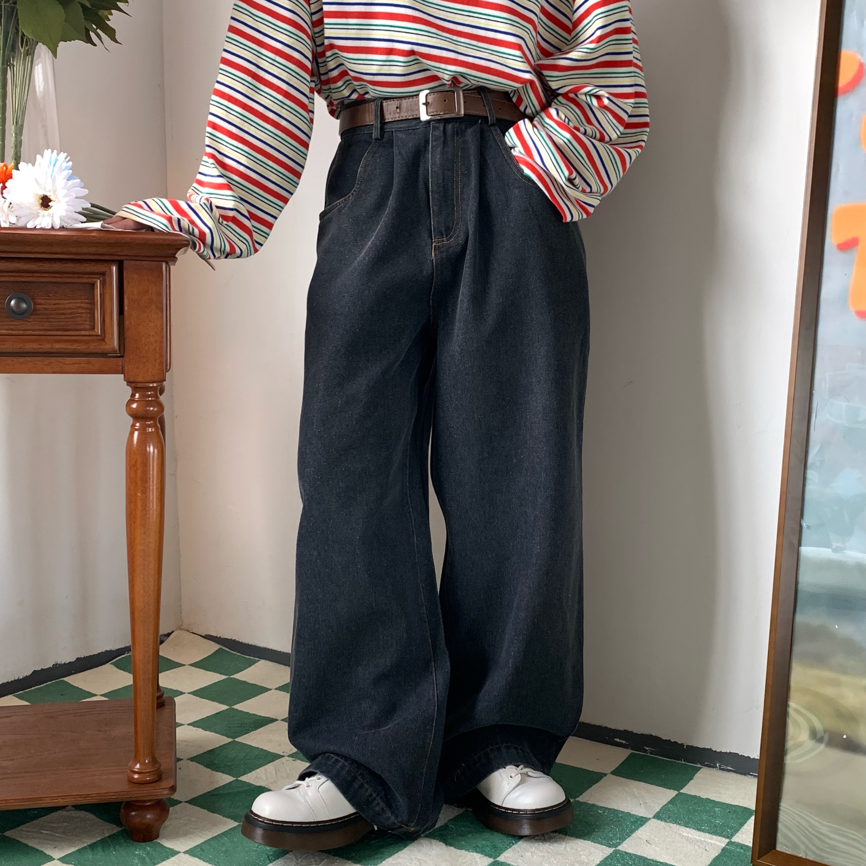 Retro Solid Color Plus Size Wide Leg Pants - Handmade Hong Kong Style Loose Floor-Length Trousers for a Trendy Old School Look Retro Solid Color Plus Size Wide Leg Pants - Handmade Hong Kong Style Loose Floor-Length Trousers for a Trendy Old School Look