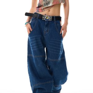 Retro Spicy Girl Loose Wide-Leg Jeans for Women - American Street Hip-Hop Curved Blade Design, Y2K Fashion