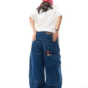 Retro Spicy Girl Loose Wide-Leg Jeans for Women - American Street Hip-Hop Curved Blade Design, Y2K Fashion