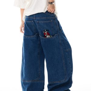 Retro Spicy Girl Loose Wide-Leg Jeans for Women - American Street Hip-Hop Curved Blade Design, Y2K Fashion