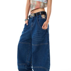 Retro Spicy Girl Loose Wide-Leg Jeans for Women - American Street Hip-Hop Curved Blade Design, Y2K Fashion