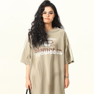 Retro Street Graffiti Letter Short-Sleeve T-Shirt for Men and Women, Loose Fit High Street Trendy Top, 90s Inspired Fashion