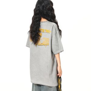 Retro Street Print Washed Short-Sleeve T-Shirt for Men and Women - Versatile Summer Couple Top, Trendy 90s American Style