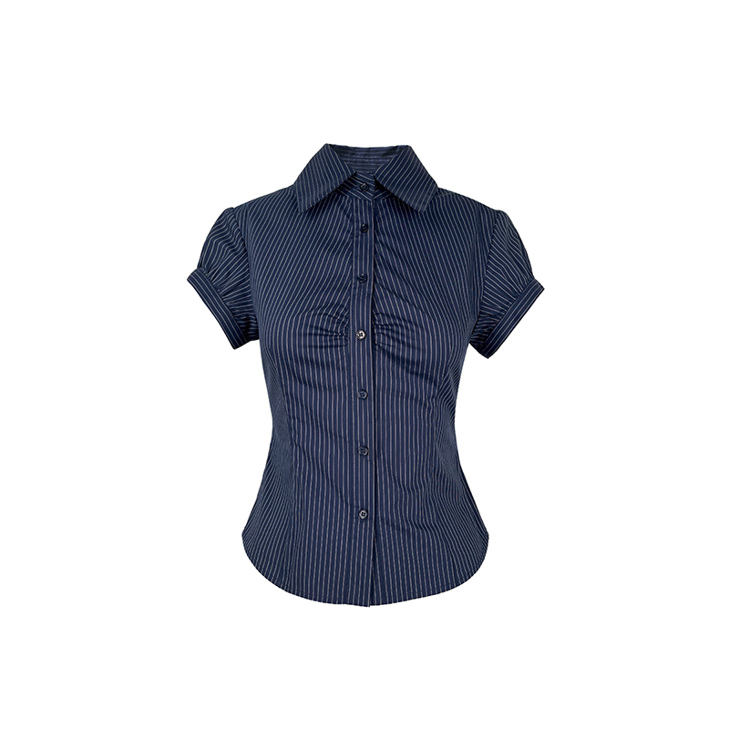 Retro Striped Waist-Cinching Short Sleeve Shirt - Vintage Inspired 90s Style Top