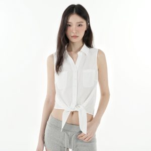 Retro-Style Sleeveless Cropped Shirt Vest Top for Women - Vintage-Inspired Fashion, Perfect for 90s and Y2K Styles