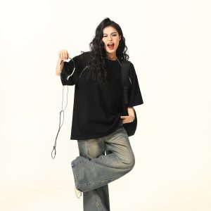 Retro Suede Double Zipper Short Sleeve T-Shirt for Men and Women - High Street Loose Fit Couple Tee, Y2K Style