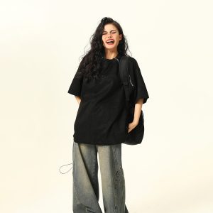 Retro Suede Double Zipper Short Sleeve T-Shirt for Men and Women - High Street Loose Fit Couple Tee, Y2K Style