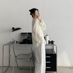 Retro Sun Grapefruit Loose-Fitting Knitted Cover-Up Sweater - Hollow-Out Summer Pullover for Sun Protection, Versatile Style