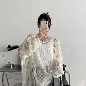 Retro Sun Grapefruit Loose-Fitting Knitted Cover-Up Sweater - Hollow-Out Summer Pullover for Sun Protection, Versatile Style