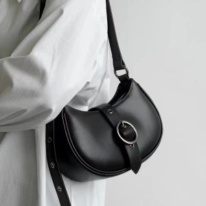 Retro Textured Silver Motorcycle Saddle Bag for Women - 2025 New Model, Fashionable Underarm Crossbody Design