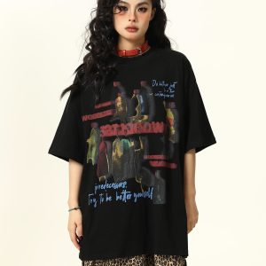 Retro Tie-Dye Letter Design Short-Sleeve T-Shirt for Men and Women - Summer Trendy American Streetwear