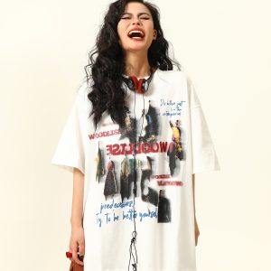 Retro Tie-Dye Letter Design Short-Sleeve T-Shirt for Men and Women - Summer Trendy American Streetwear