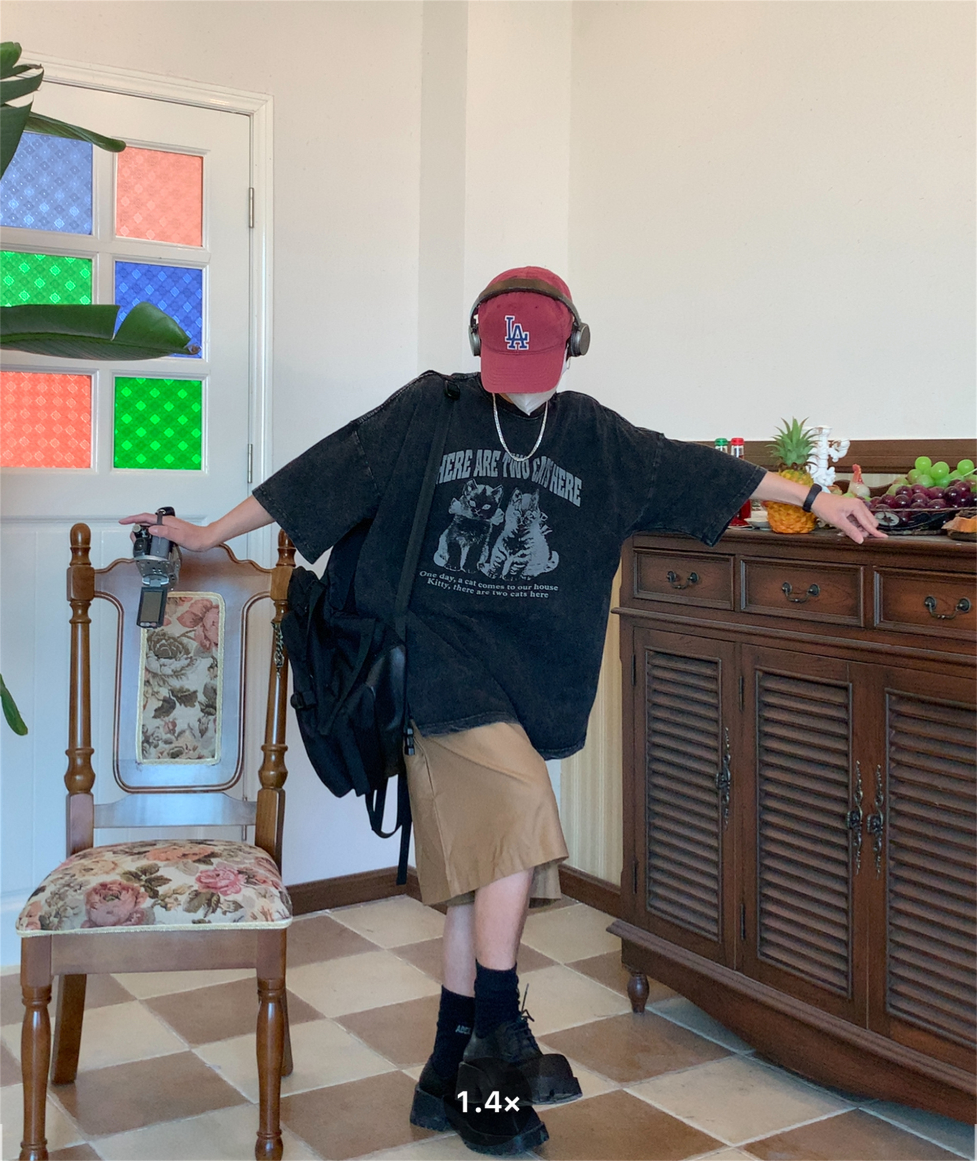 Retro Trendy Washed Vintage Cat Print Loose Fit Couple Round Neck Short Sleeve T-Shirt - Y2K Style Retro Trendy Washed Vintage Cat Print Loose Fit Couple Round Neck Short Sleeve T-Shirt - Y2K Style