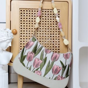 Retro Tulip Flower Underarm Bag for Women, Textured Jacquard Crossbody, Versatile Vacation Style, Niche Design