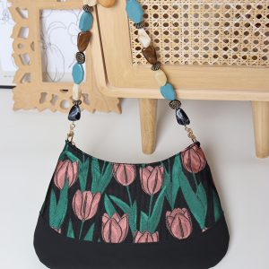 Retro Tulip Flower Underarm Bag for Women, Textured Jacquard Crossbody, Versatile Vacation Style, Niche Design