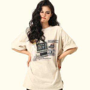 Retro TV Print Unisex Short-Sleeve T-Shirt - Vintage American Style Loose Fit Couple Tee