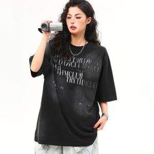 Retro Vintage Letter Print Short Sleeve T-Shirt for Women - Trendy American Style Summer Tee