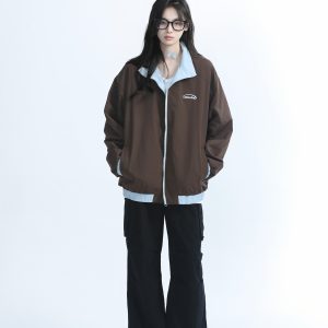 Reversible Brown Jacket for Women - American Retro Style, Loose Fit, Autumn Trend, Casual Layering Essential