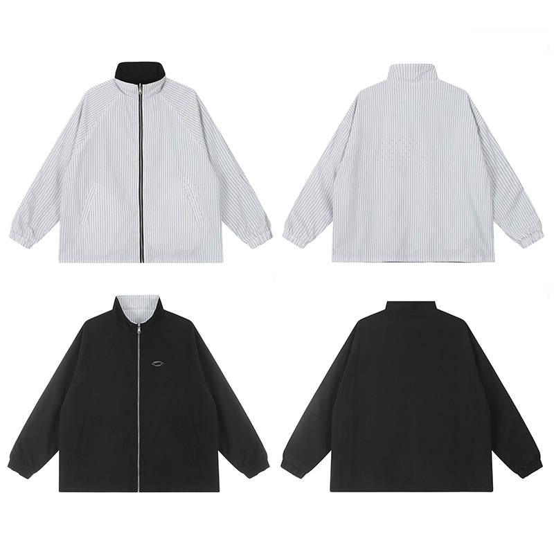 Reversible Rhinestone Striped Jacket for Men and Women - Loose Casual Couple Coat for Autumn, Versatile American Style Outerwear