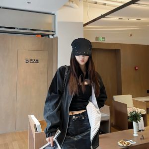 Reversible Rhinestone Striped Jacket for Men and Women - Loose Casual Couple Coat for Autumn, Versatile American Style Outerwear