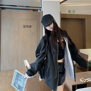 Reversible Rhinestone Striped Jacket for Men and Women - Loose Casual Couple Coat for Autumn, Versatile American Style Outerwear