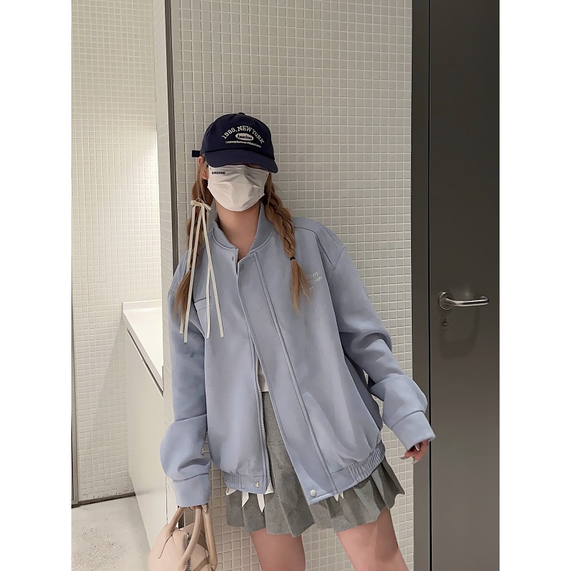 Reversible Suede Baseball Jacket for Couples - Spring 90s American Hip-Hop Embroidered Trendy Style