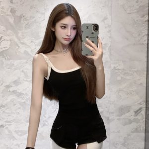 Rhinestone Camisole Top with Built-In Padding - Slim Fit, New Arrival, Perfect for 90s and Y2K Style