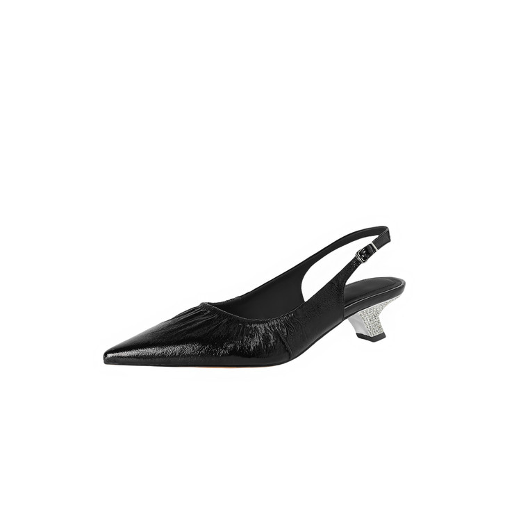 Rhinestone Chunky Heel 5CM Pointed Toe Pleated High-Heeled Sandals in Genuine Leather - Elegant Closed-Toe Design Rhinestone Chunky Heel 5CM Pointed Toe Pleated High-Heeled Sandals in Genuine Leather - Elegant Closed-Toe Design