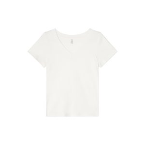 Ribbed V-Neck Fitted Short Sleeve Women's T-Shirt - Slim Solid Color Top for Summer 2025, Casual Chic Style