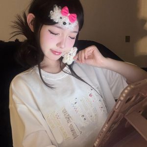 Round Neck Short Sleeve T-Shirt for Women - Heavyweight Casual Top with Letter Embroidery - Summer Loose Fit American Style