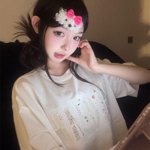 Round Neck Short Sleeve T-Shirt for Women - Heavyweight Casual Top with Letter Embroidery - Summer Loose Fit American Style