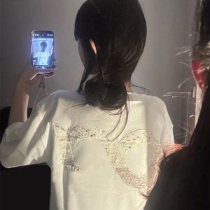Round Neck Short Sleeve T-Shirt for Women - Heavyweight Casual Top with Letter Embroidery - Summer Loose Fit American Style