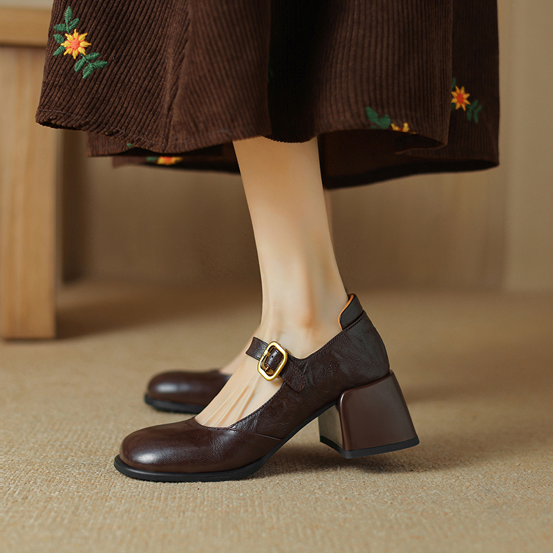 Round-Toe One-Strap Mary Jane Shoes for Women - Versatile High-Heeled Flats for Commuting, Italian Style