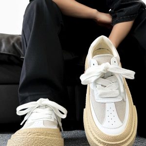 Round-Toe Thick-Soled Canvas Shoes for Teenagers - Height-Increasing White Platform Biscuit Shoes in Korean Style