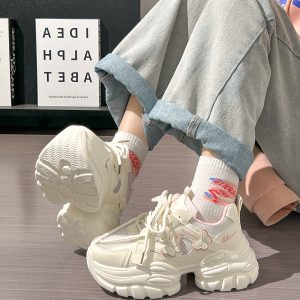 Sakura Pink Butterfly Dad Shoes for Women - 2025 New Style Mesh Breathable Sports Shoes with Height Increase - Trendy Casual Footwear