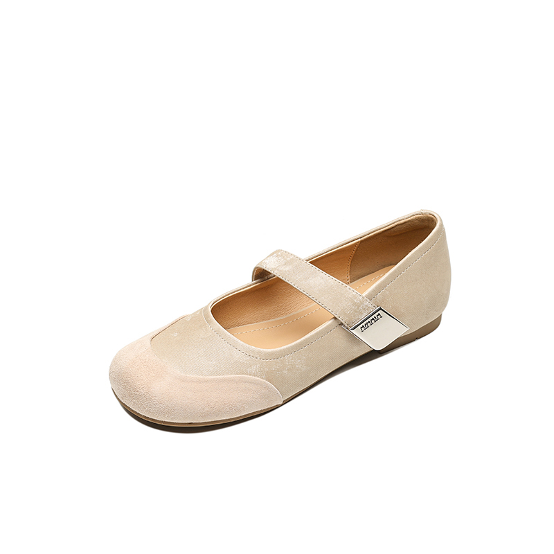 Sanded Sheepskin Spliced Mary Jane Flats for Women - Soft Bottom Round Toe Shoes for Spring/Summer 2025 Fashion