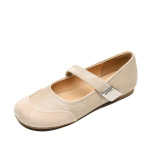 Sanded Sheepskin Spliced Mary Jane Flats for Women - Soft Bottom Round Toe Shoes for Spring/Summer 2025 Fashion