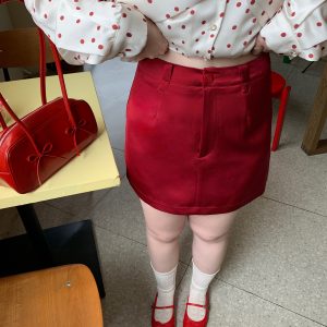 Satin A-Line Midi Skirt in Tipsy Cherry, Plus Size, Slimming Design for Summer, Cool and Casual, 90s Inspired Fashion