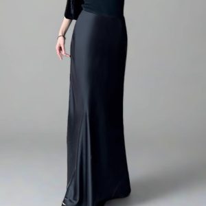 Satin Mermaid Floor-Length A-Line Skirt for Women - Summer High-End Acetate Dress with Elegant Temperament