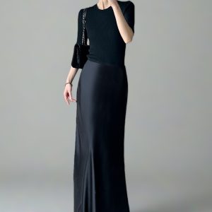 Satin Mermaid Floor-Length A-Line Skirt for Women - Summer High-End Acetate Dress with Elegant Temperament