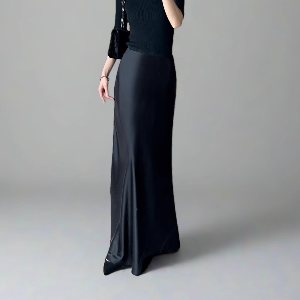 Satin Mermaid Floor-Length A-Line Skirt for Women - Summer High-End Acetate Dress with Elegant Temperament