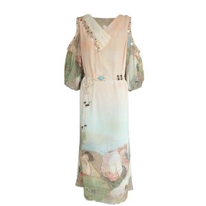 Sea Orange Sanctuary Tie-Dye Beaded Off-Shoulder Maxi Dress - Women's Bohemian Spring Style, Vintage-Inspired, Perfect for 90s Y2K Looks