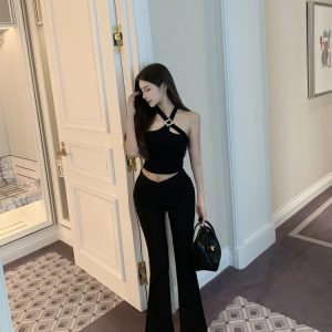 Sexy Cross-Neck Tank Top for Women with Built-In Padding - Fitted Design, Perfect for Y2K and Night Out Looks