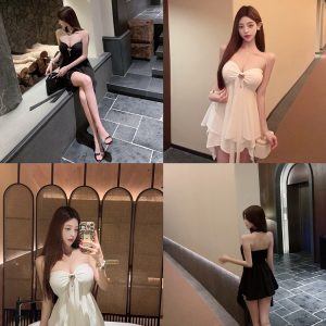 Sexy Halter Neck Dress - Strapless Two-Way Wear, Slim Fit with Built-in Bra Pads, Perfect for 90s and Y2K Inspired Styles