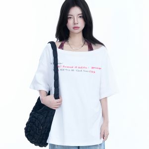 Sexy Halter Top and White Off-Shoulder Short Sleeve T-Shirt Two-Piece Set for Women - Trendy Loose Half-Sleeve Style