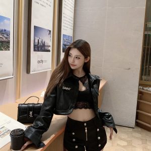 Sexy Lace Layered Top with Built-In Chest Pad - Women's Outerwear for Y2K and Korean Style Fashion