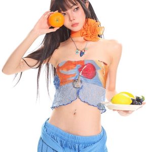 Sexy Lace Tank Top and Breathable Mesh Wide-Leg Pants Set for Summer, Y2K Style, Trendy Women's Outfit