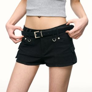 Sexy Low-Waist Black Denim Shorts for Women - Spring Summer Slimming A-Line Hot Pants, Versatile American Style