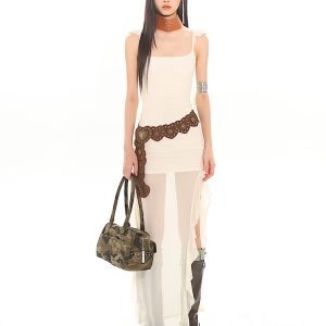 Sexy Ruffled Strap Mesh Hot Girl Dress - 2024 Summer Vietnamese Niche Design, Trendy Y2K Style